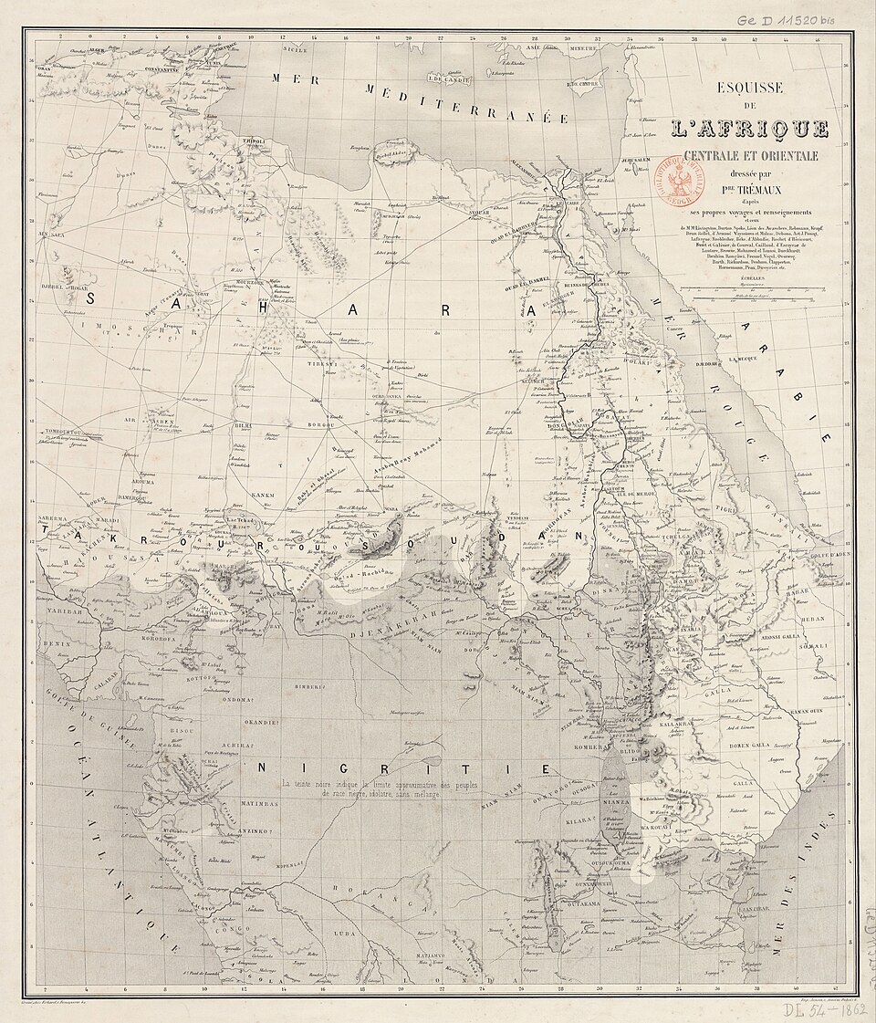 French-language map of Central and Eastern Africa, 1862