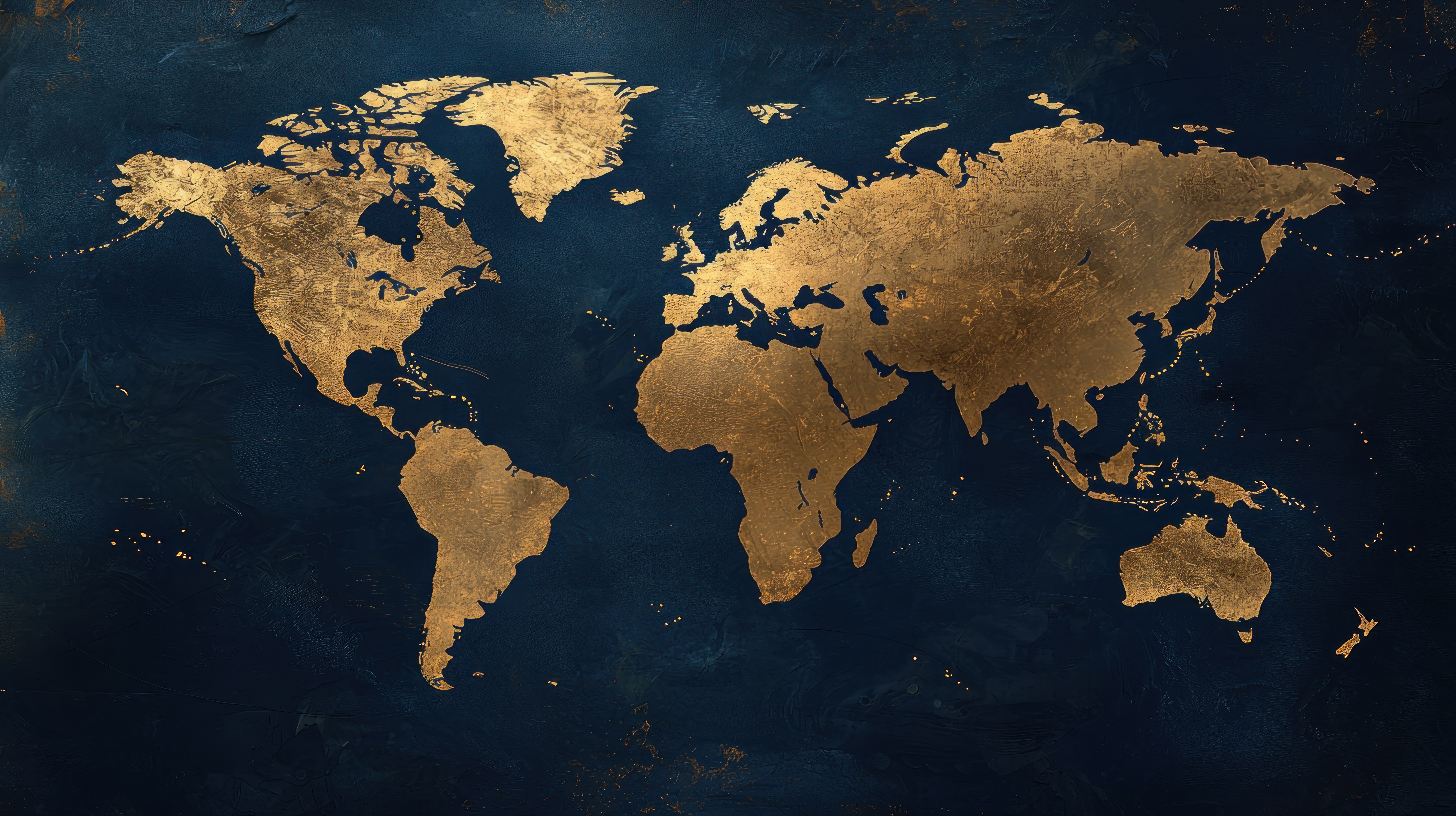 Gold world map on deep navy — global ingredient sourcing